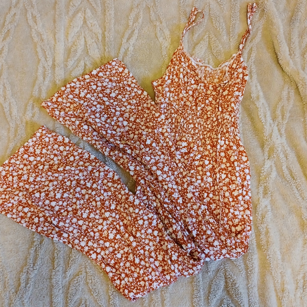 Floral Jumpsuit in Orange and White